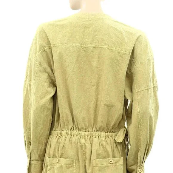 Free People Lia Wrap One Piece Romper Dress Cotton Green Clay M New 272213